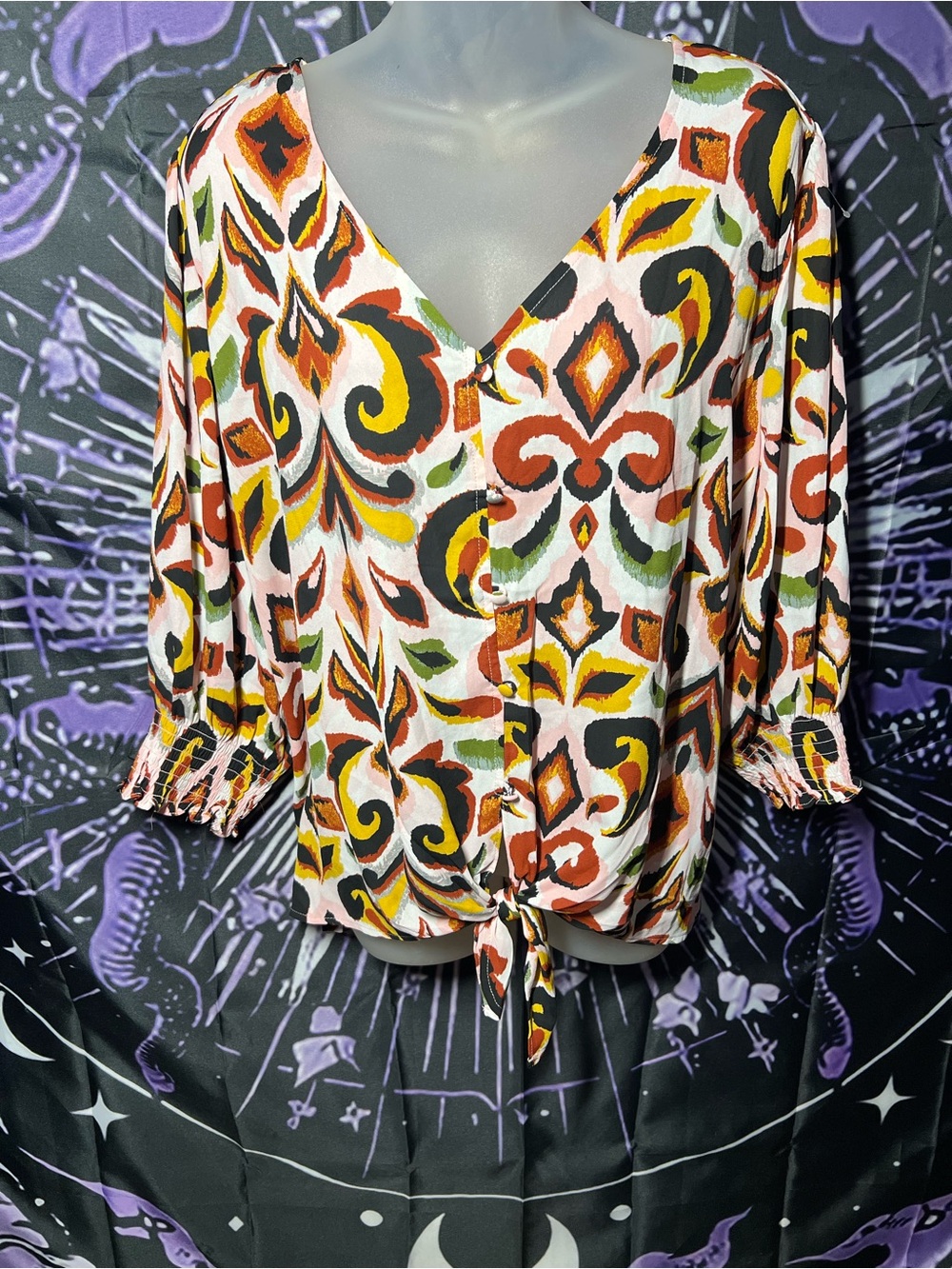 NWT Hopes Harlow Multi-Color V-Neck Tie-Front Printed Blouse
